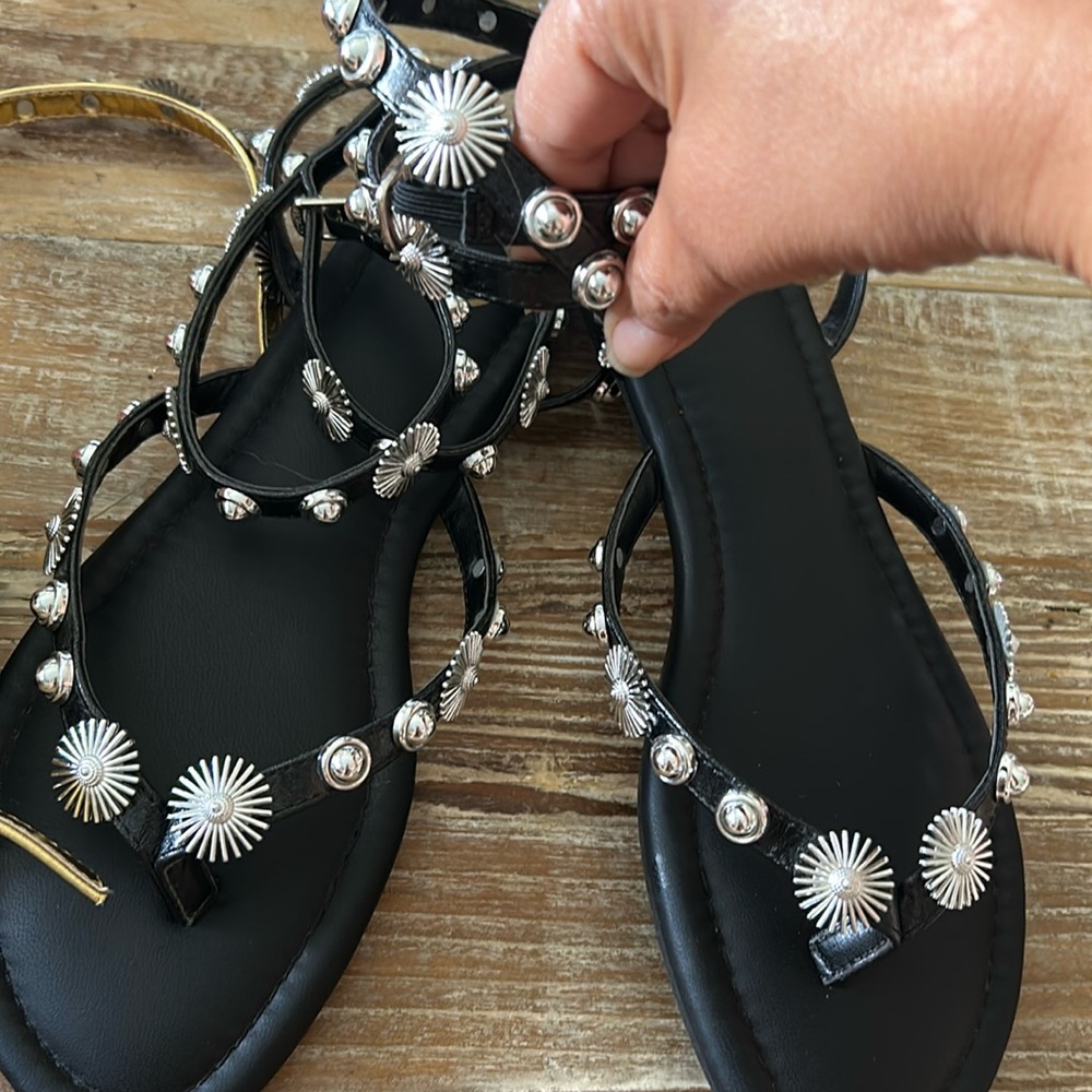 Black Silver Embellished Sandals MkS